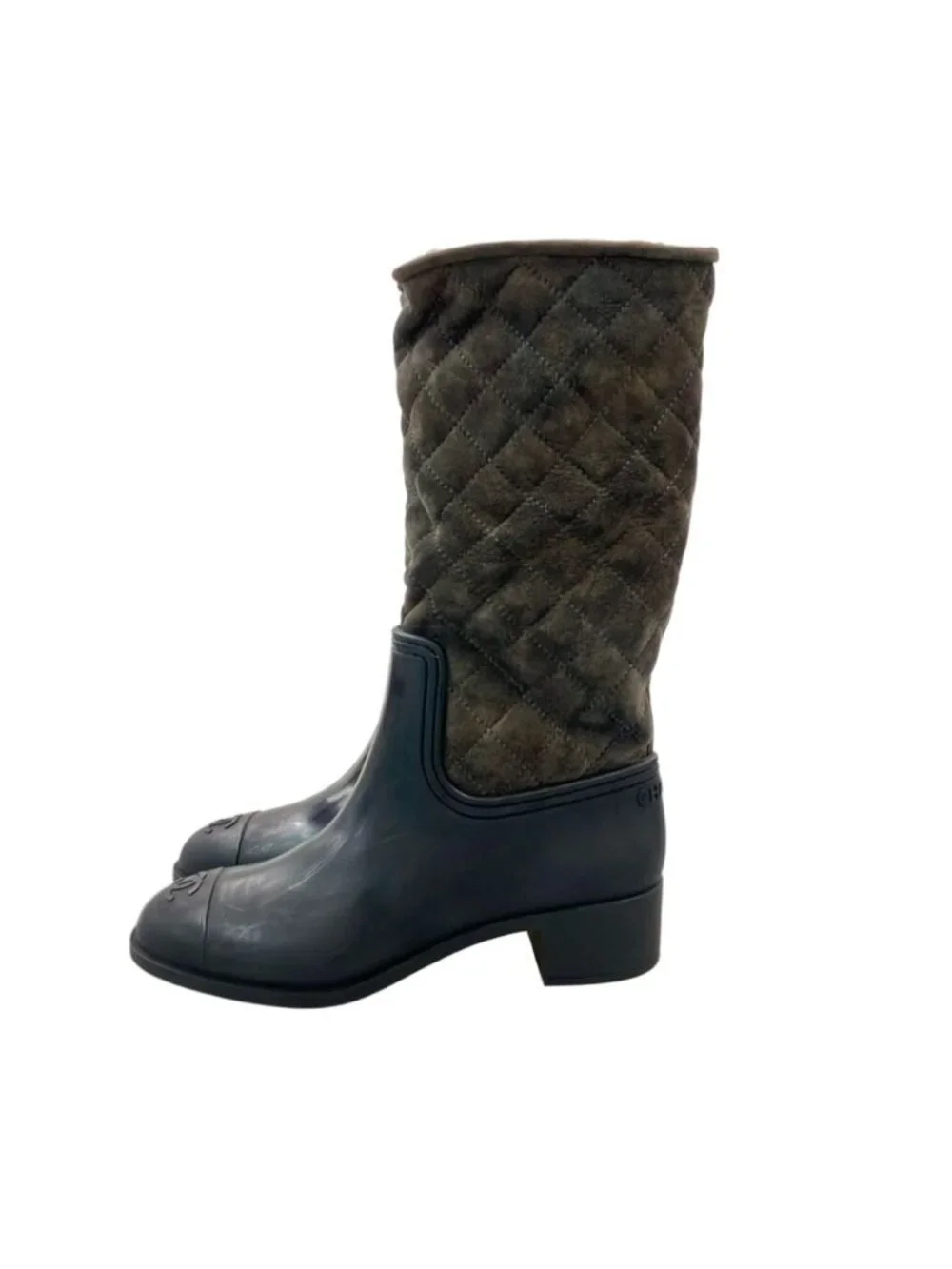 Chanel Long Gray Boots Quilted CC Logo
